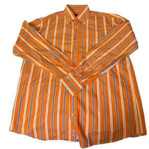 Paul & Shark Medium Long Sleeve Orange Button‎ Down with Blue White Stripes